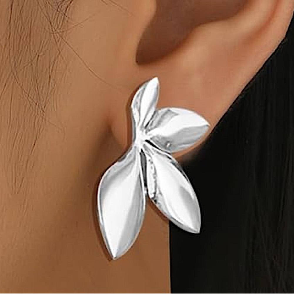 Silver Leaf Statement Earrings Party Wedding Anniversary Night Out